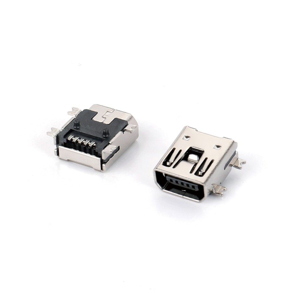 02OT-1103 MINI USB 5F SMT AB型四腳全貼 雙卡點(diǎn) 有柱